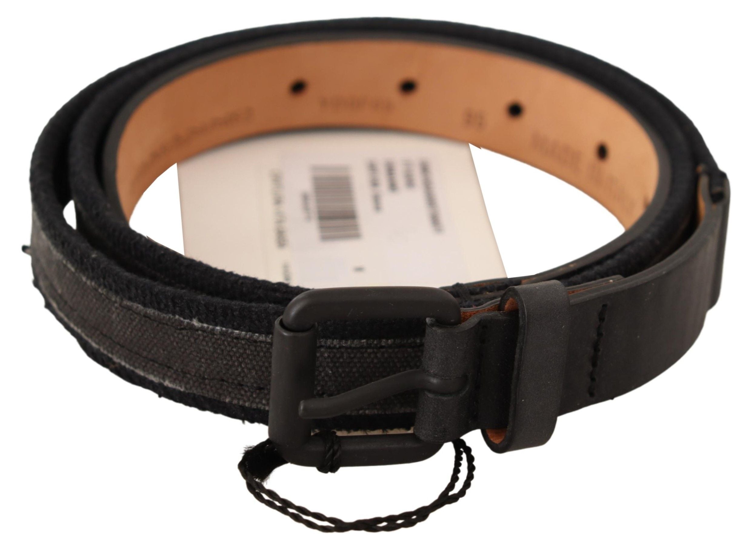 Classic black leather belt with buckle closure