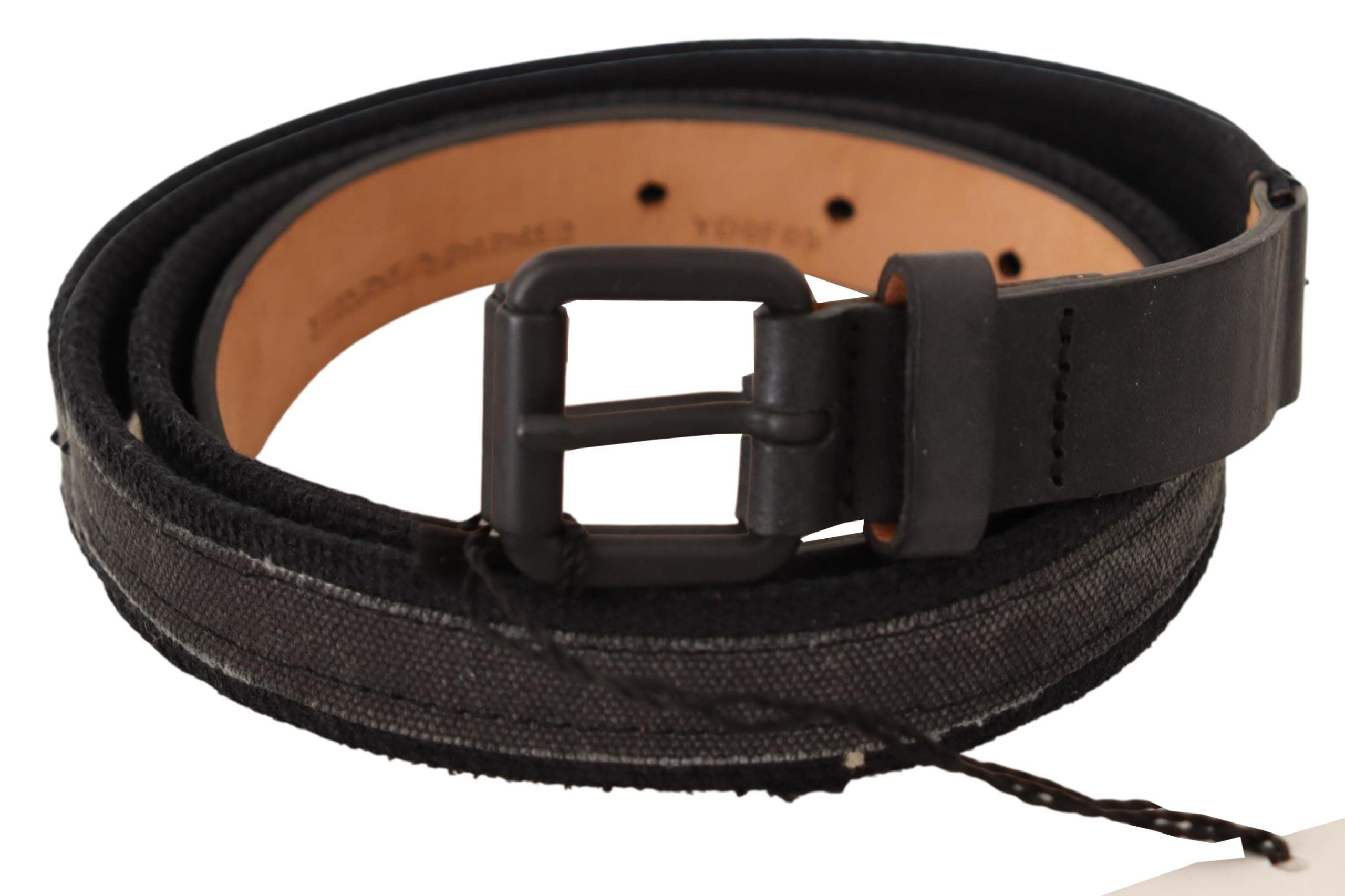 Classic black leather belt with buckle closure