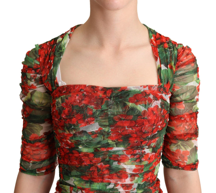 Elegantes Rotes Midi-Etuikleid mit Blumenmuster