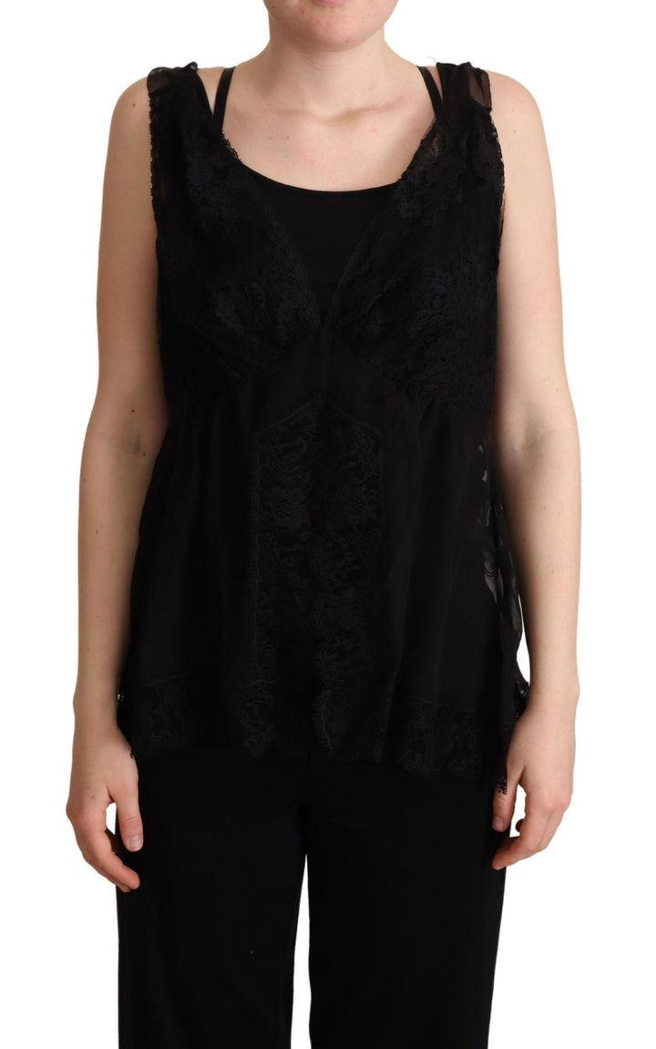 Glänzendes Camisole aus Seidenmischung mit Spitzenbesatz