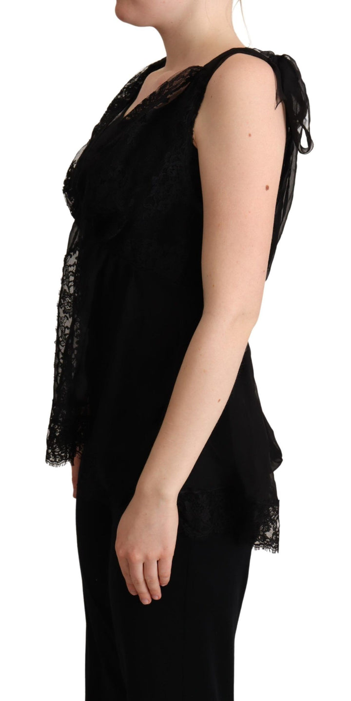 Glänzendes Camisole aus Seidenmischung mit Spitzenbesatz