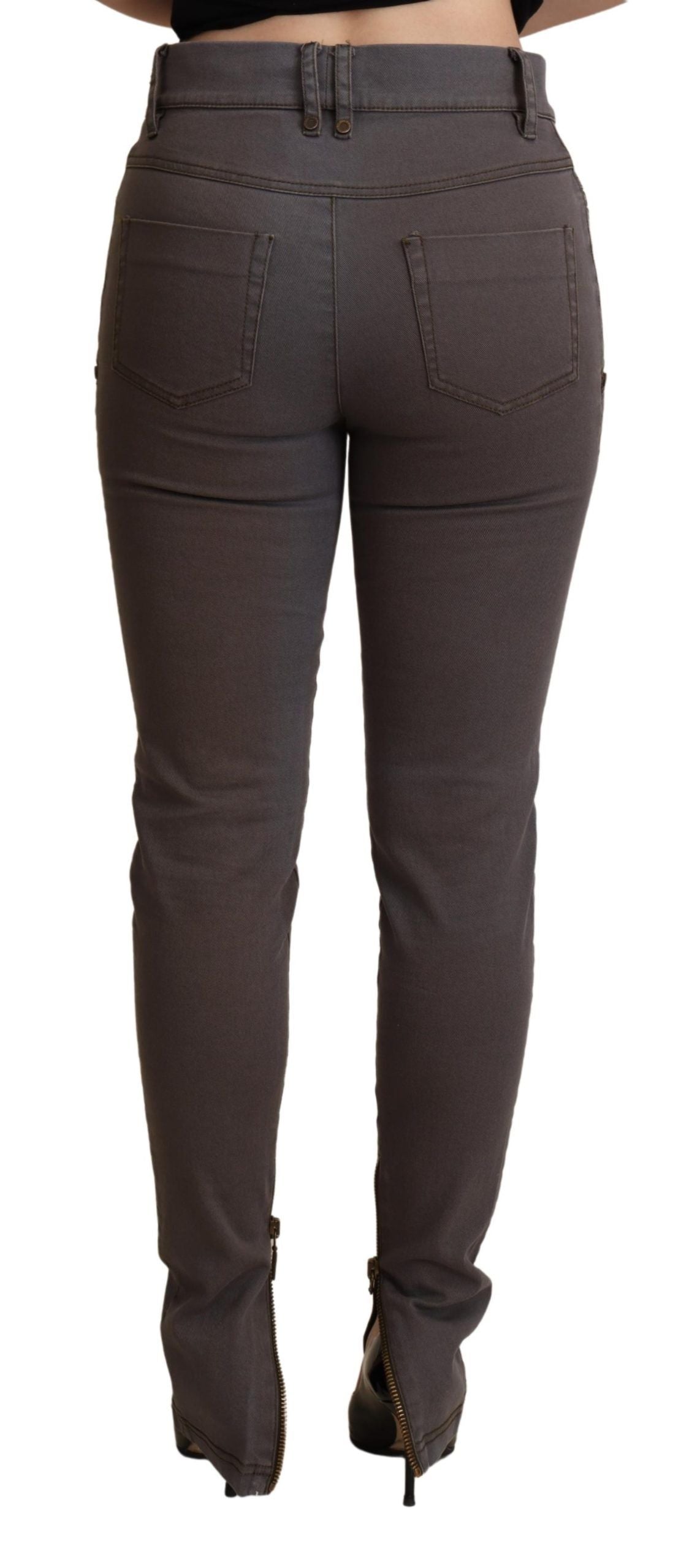 Braune Baumwoll-Stretch-Skinny-Denim-Jeans