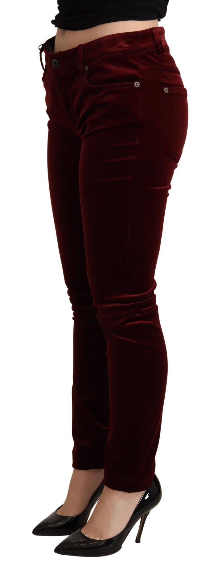 Exquisite Bordeauxrote Skinny-Hose
