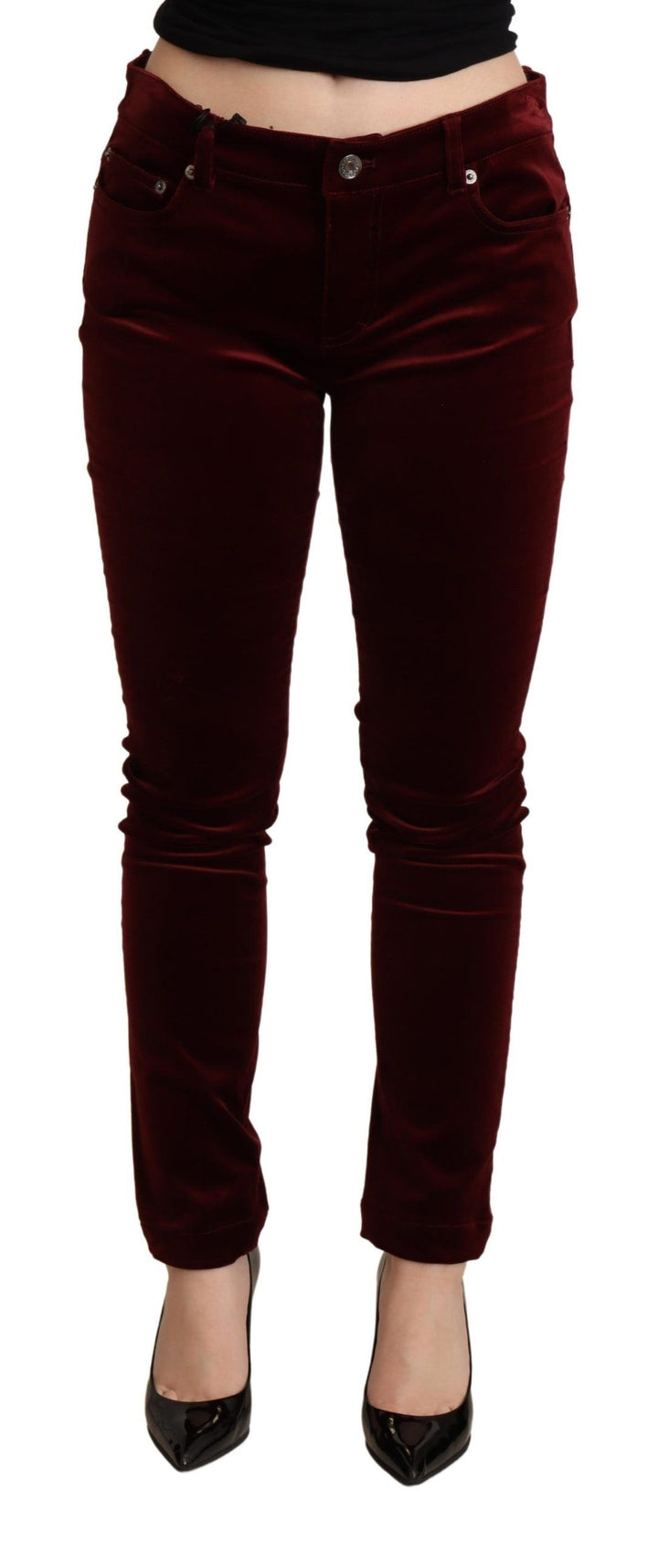 Exquisite Bordeauxrote Skinny-Hose
