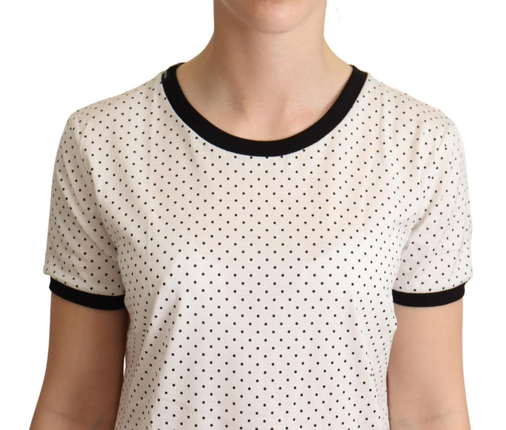 Baumwoll-T-Shirt mit gepunktetem Rundhalsausschnitt