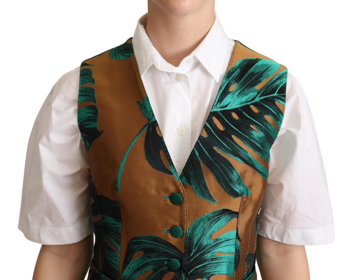 Elegante grüne Weste mit Blattdruck