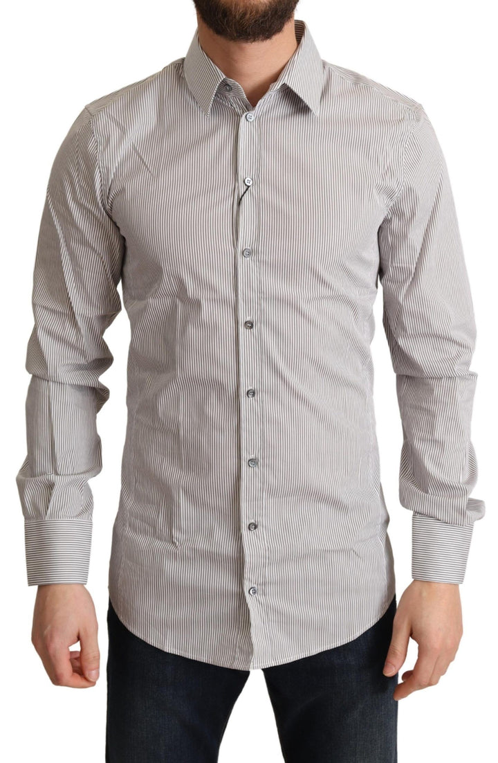 Elegant grey striped slim fit shirt