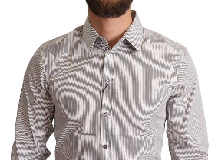 Elegant grey striped slim fit shirt