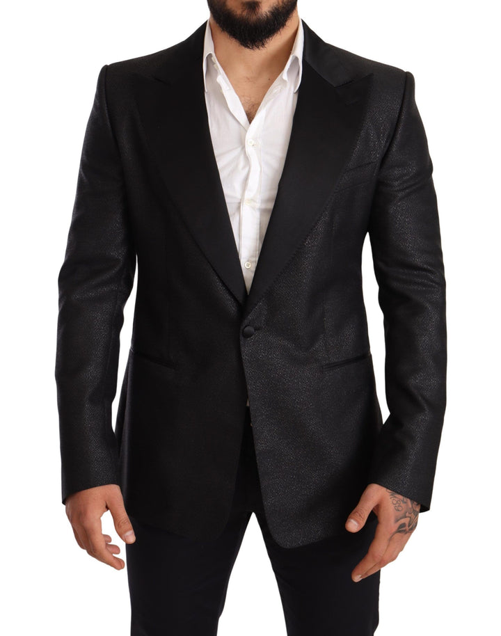 Elegante Schwarz Metallic Slim Fit Blazer Jacke