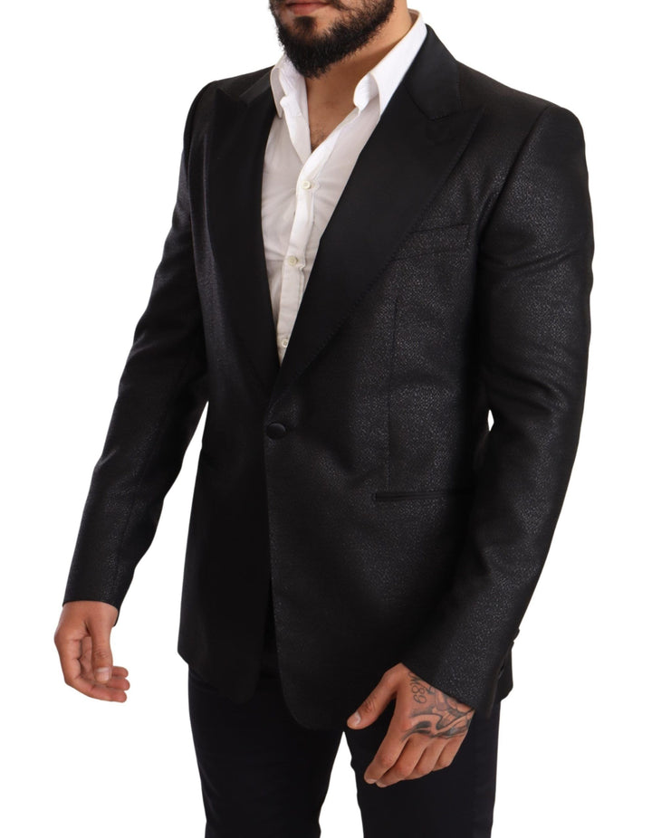 Elegante Schwarz Metallic Slim Fit Blazer Jacke
