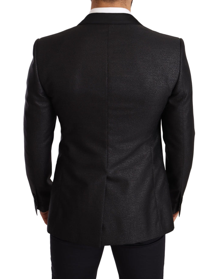 Elegante Schwarz Metallic Slim Fit Blazer Jacke