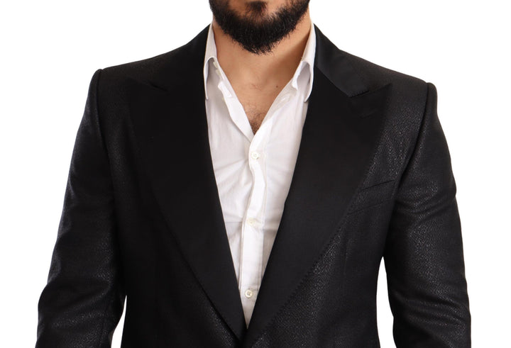 Elegante Schwarz Metallic Slim Fit Blazer Jacke