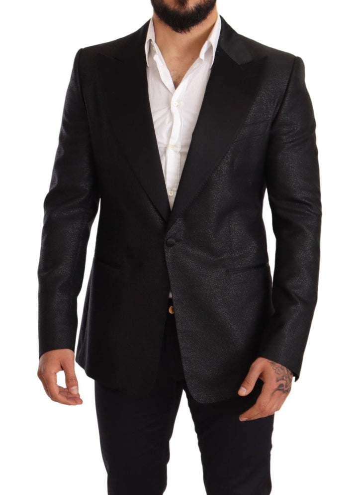 Elegante Schwarz Metallic Slim Fit Blazer Jacke