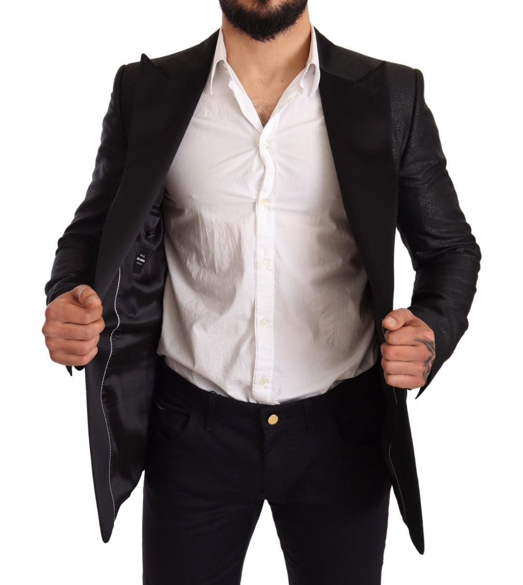 Elegante Schwarz Metallic Slim Fit Blazer Jacke