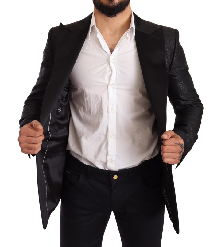 Elegante Schwarz Metallic Slim Fit Blazer Jacke