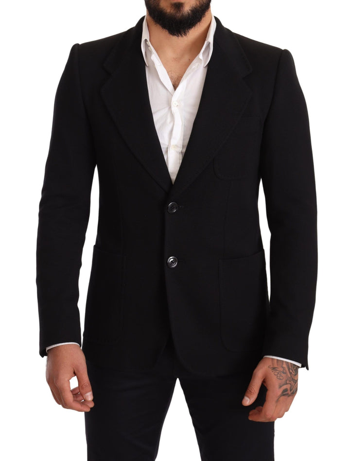 Schwarzer Baumwolle Slim Fit Mantel Jacke Blazer