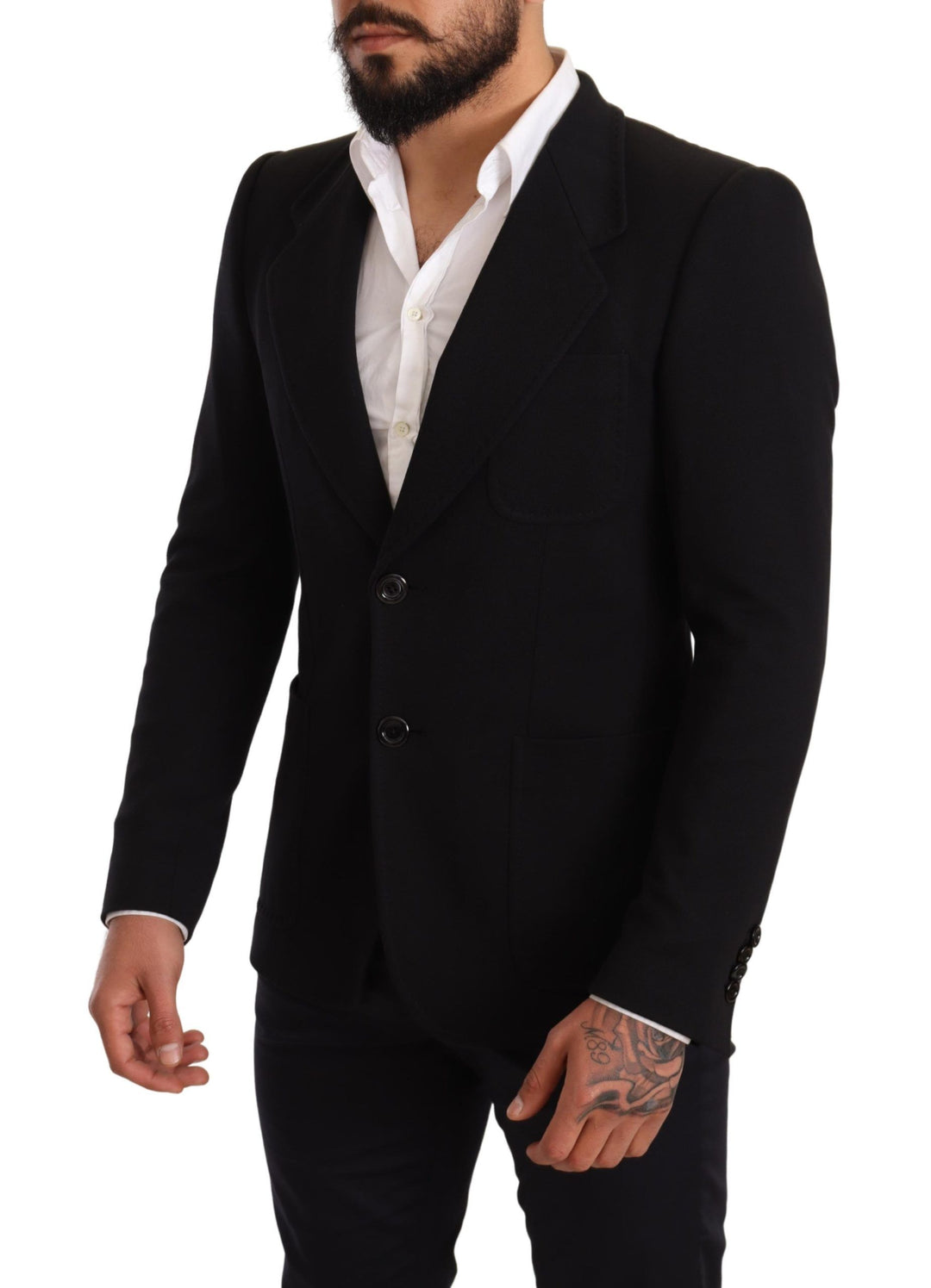 Schwarzer Baumwolle Slim Fit Mantel Jacke Blazer