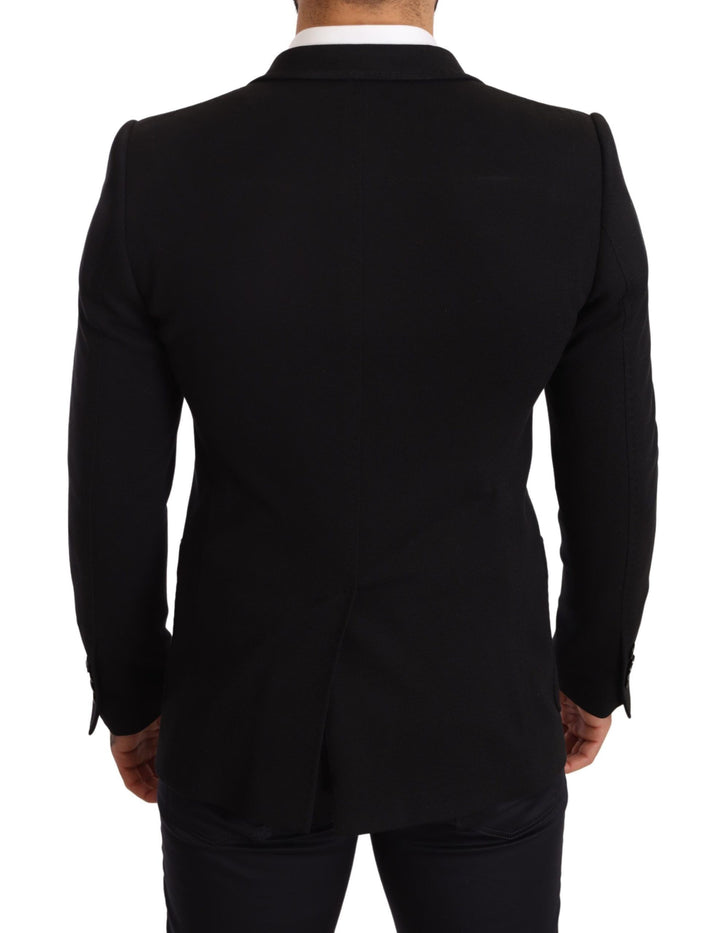 Schwarzer Baumwolle Slim Fit Mantel Jacke Blazer