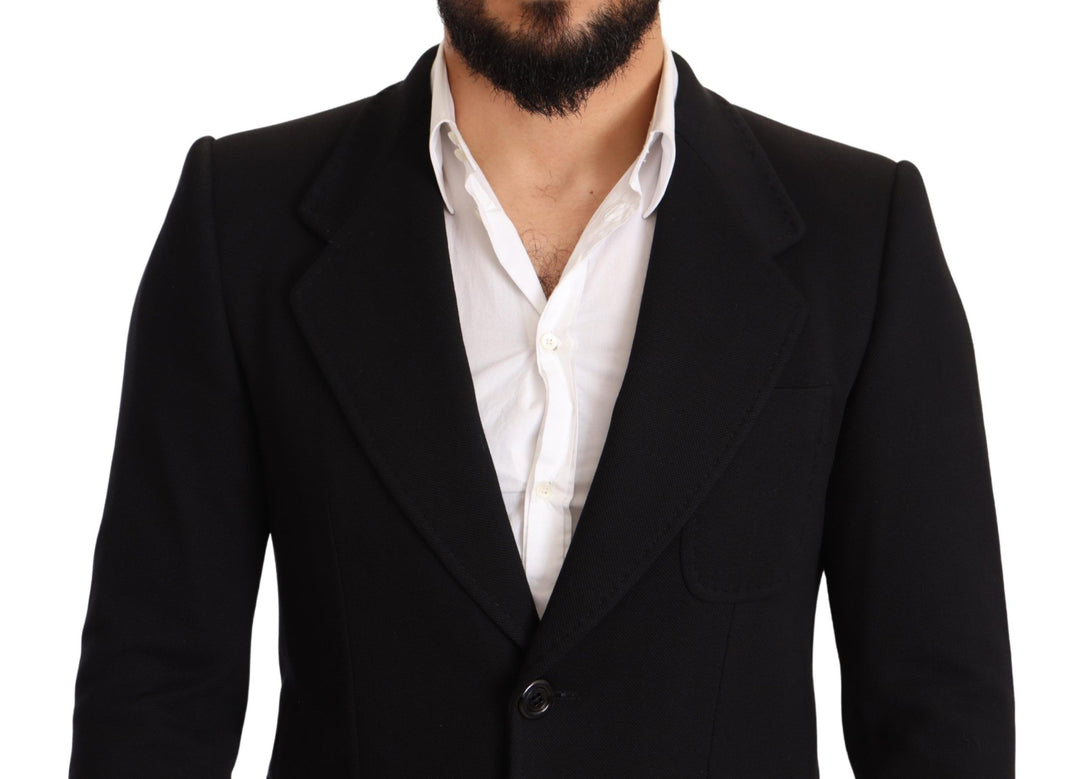 Schwarzer Baumwolle Slim Fit Mantel Jacke Blazer