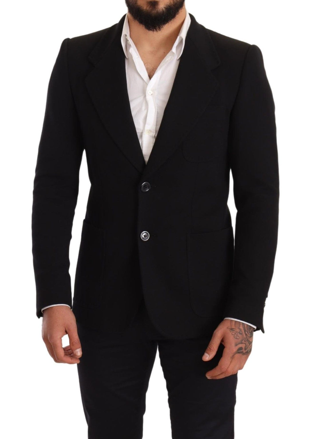 Schwarzer Baumwolle Slim Fit Mantel Jacke Blazer