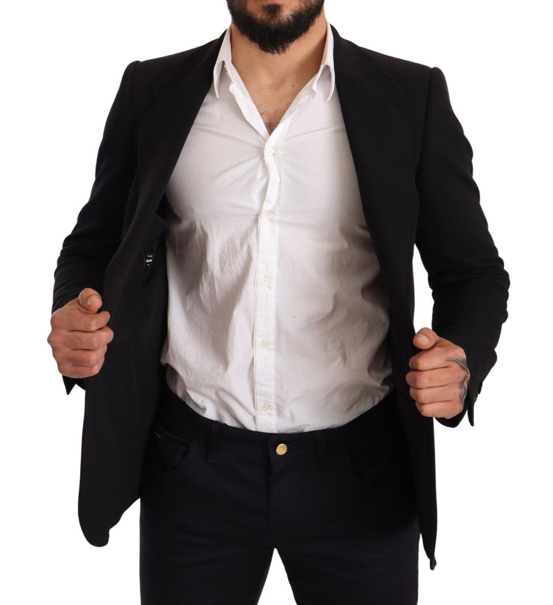 Schwarzer Baumwolle Slim Fit Mantel Jacke Blazer