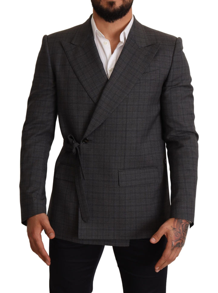 Schicker grauer karierter Martini-Blazer in schmaler Passform und doppelreihig