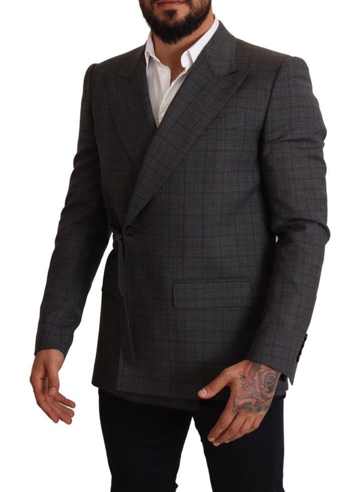 Schicker grauer karierter Martini-Blazer in schmaler Passform und doppelreihig