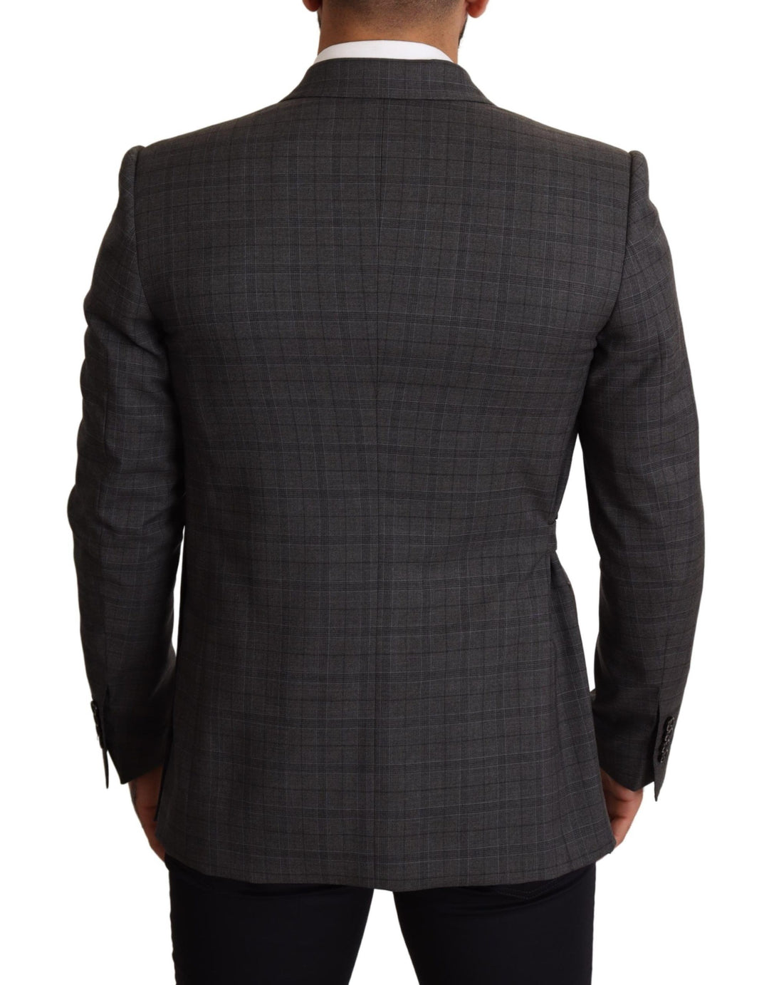 Schicker grauer karierter Martini-Blazer in schmaler Passform und doppelreihig