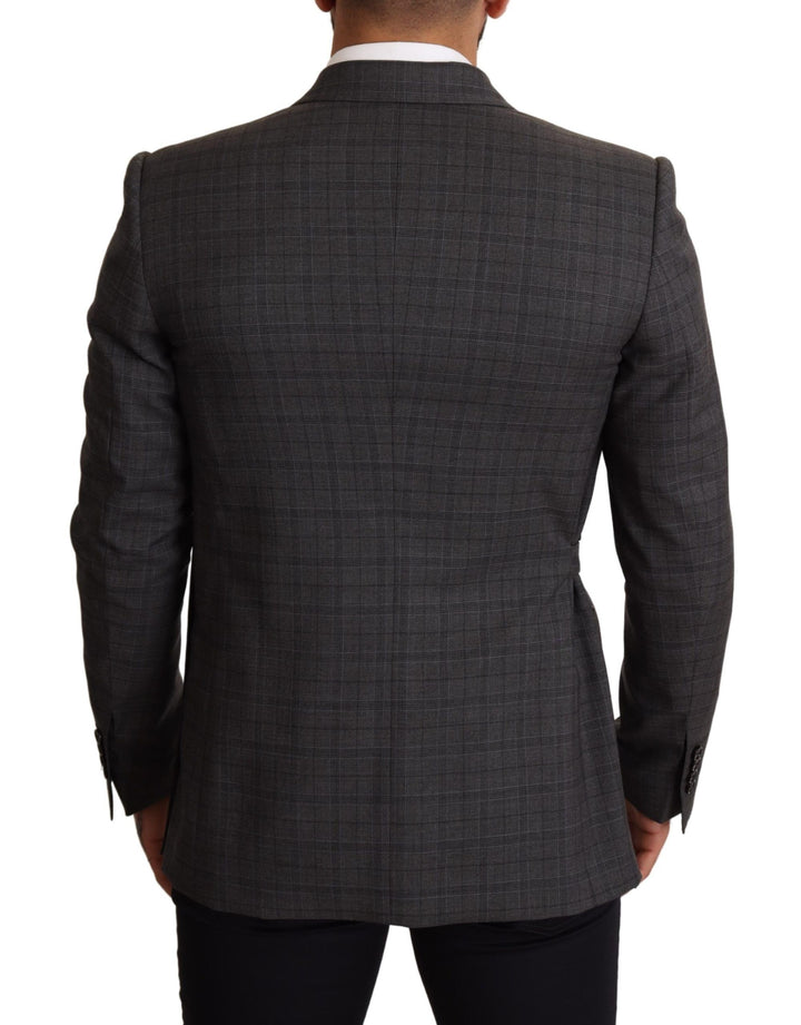 Schicker grauer karierter Martini-Blazer in schmaler Passform und doppelreihig