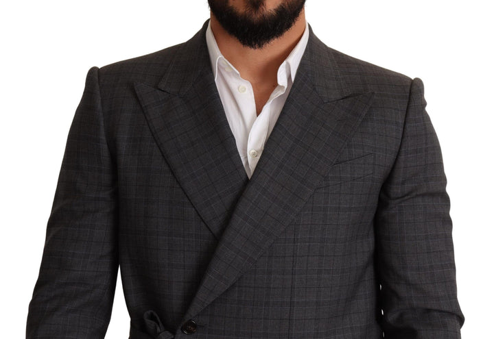 Schicker grauer karierter Martini-Blazer in schmaler Passform und doppelreihig