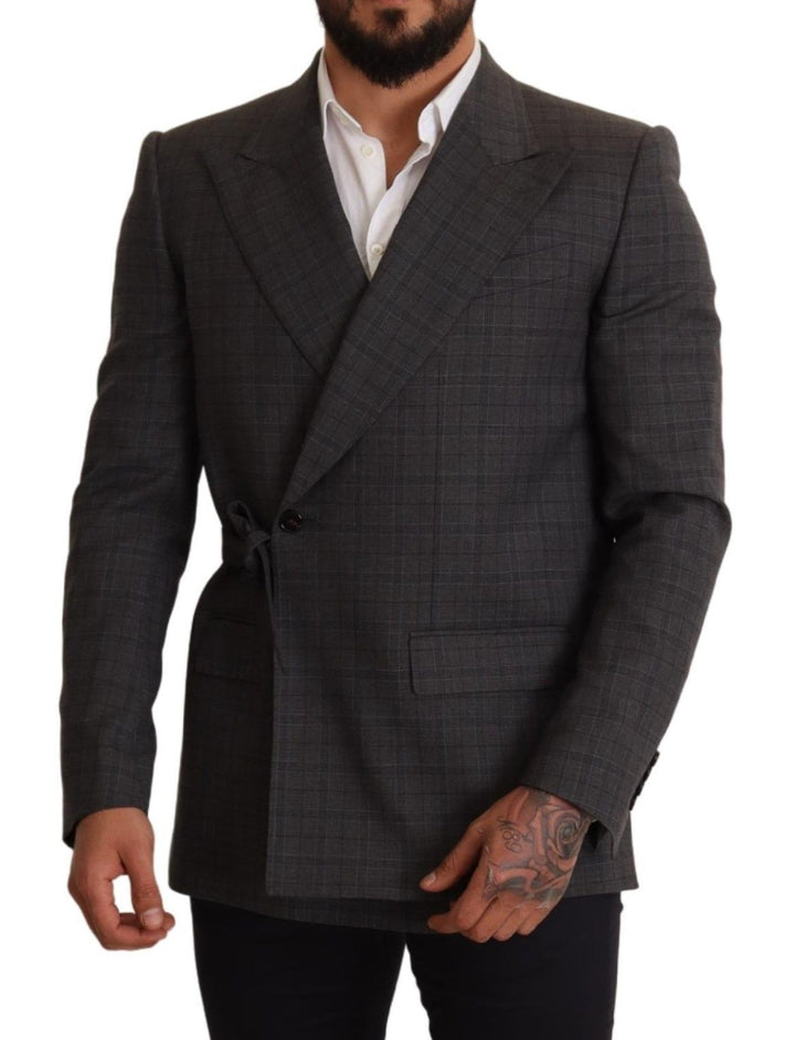 Schicker grauer karierter Martini-Blazer in schmaler Passform und doppelreihig