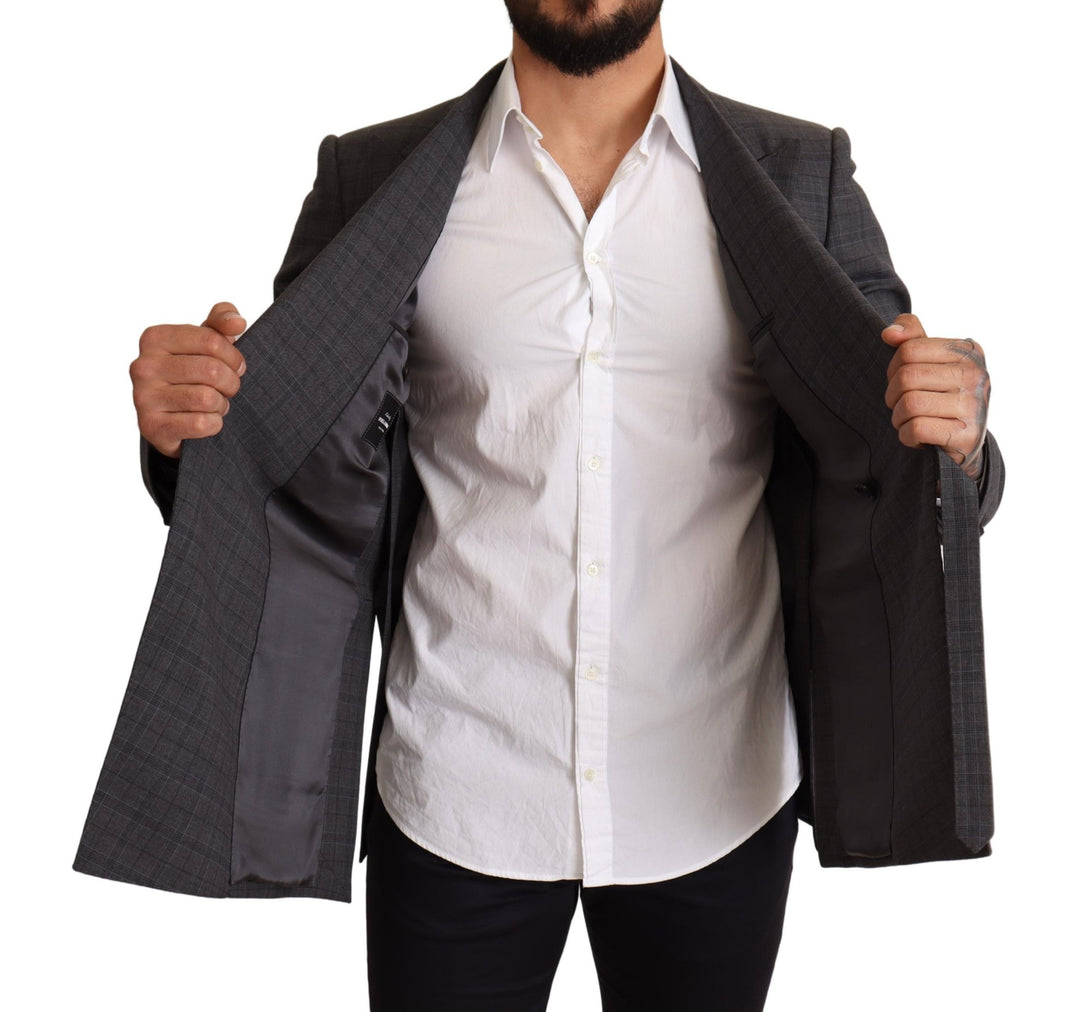 Schicker grauer karierter Martini-Blazer in schmaler Passform und doppelreihig