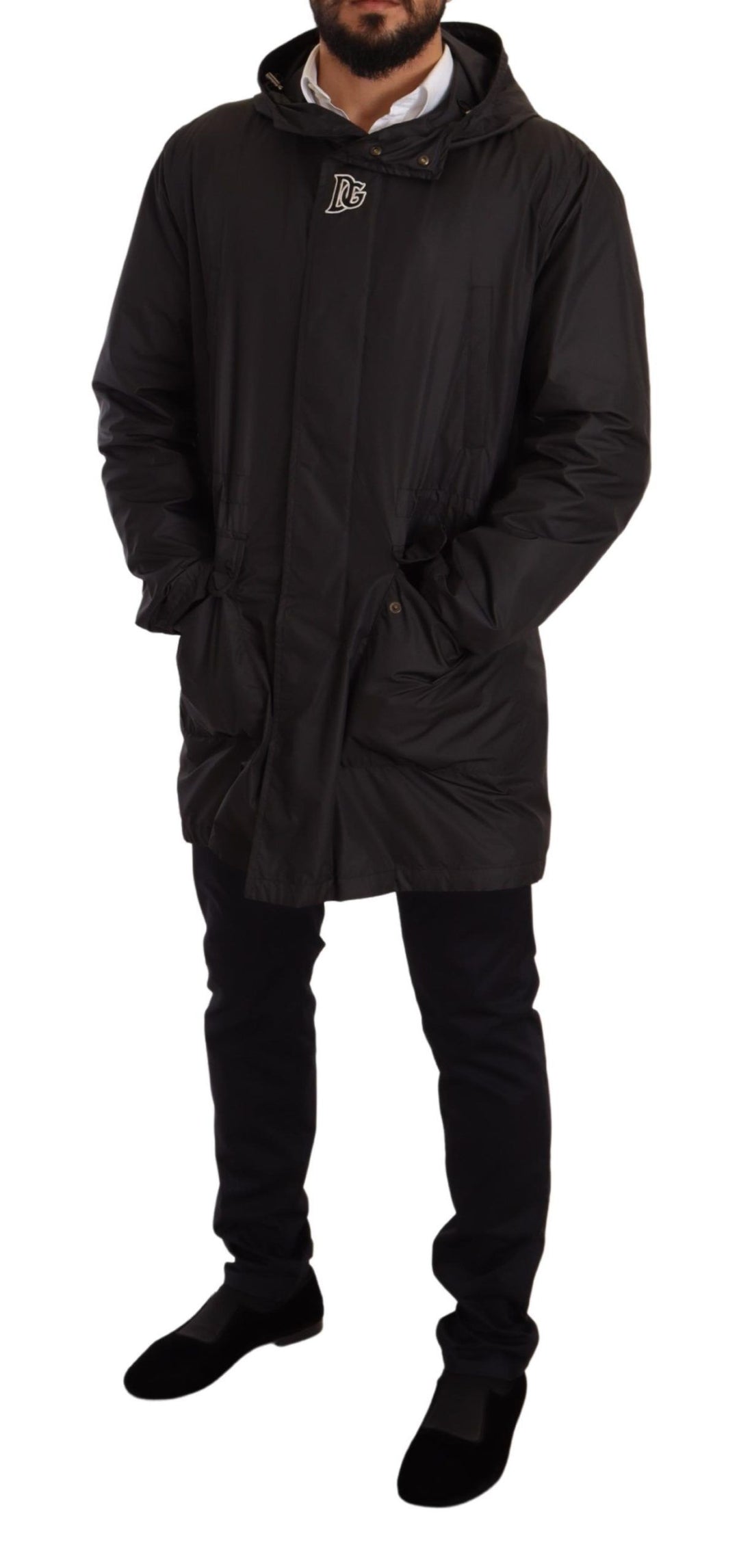 Elegante Schwarze Blouson-Jacke mit Kapuze