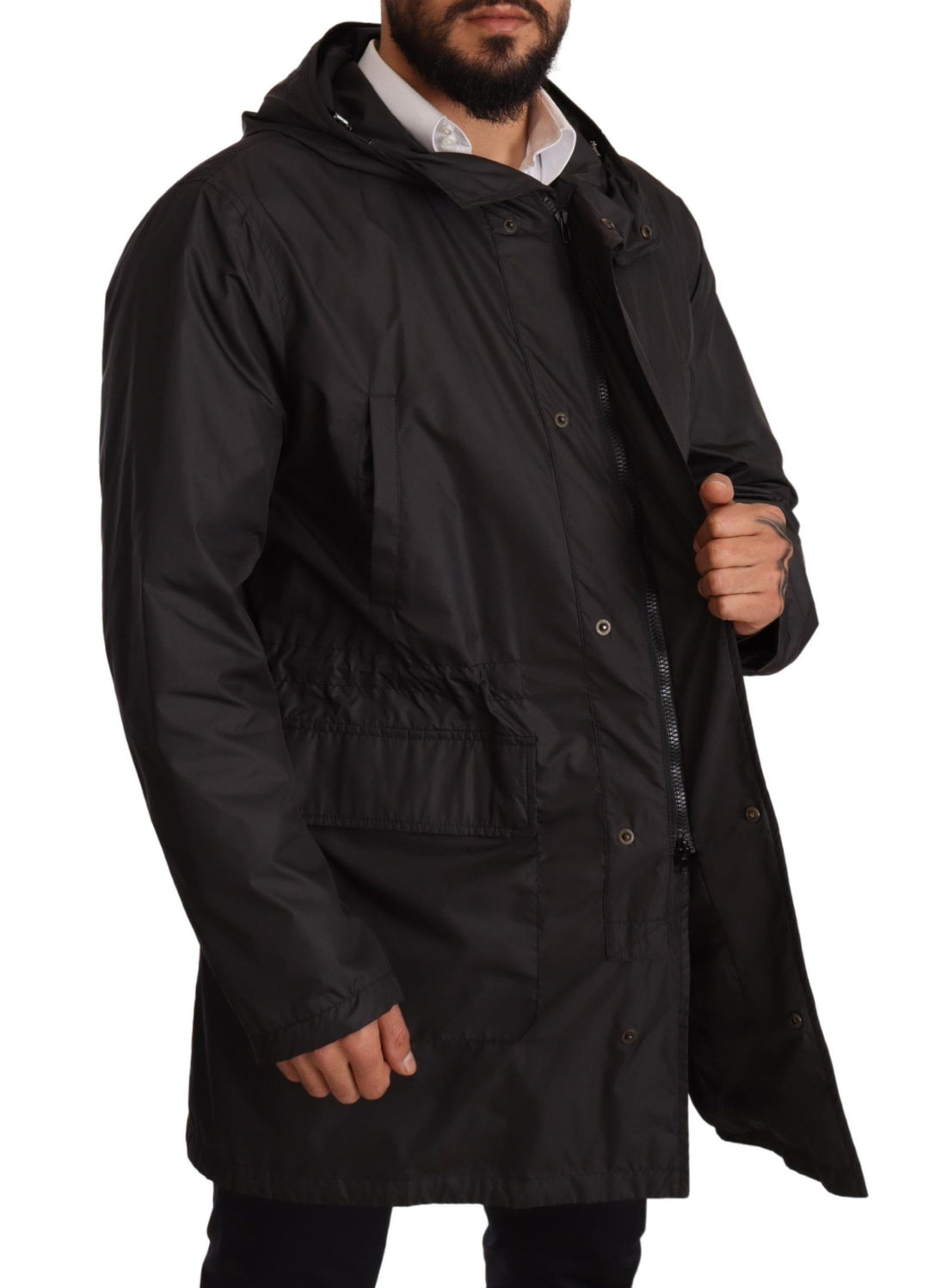 Elegante Schwarze Blouson-Jacke mit Kapuze