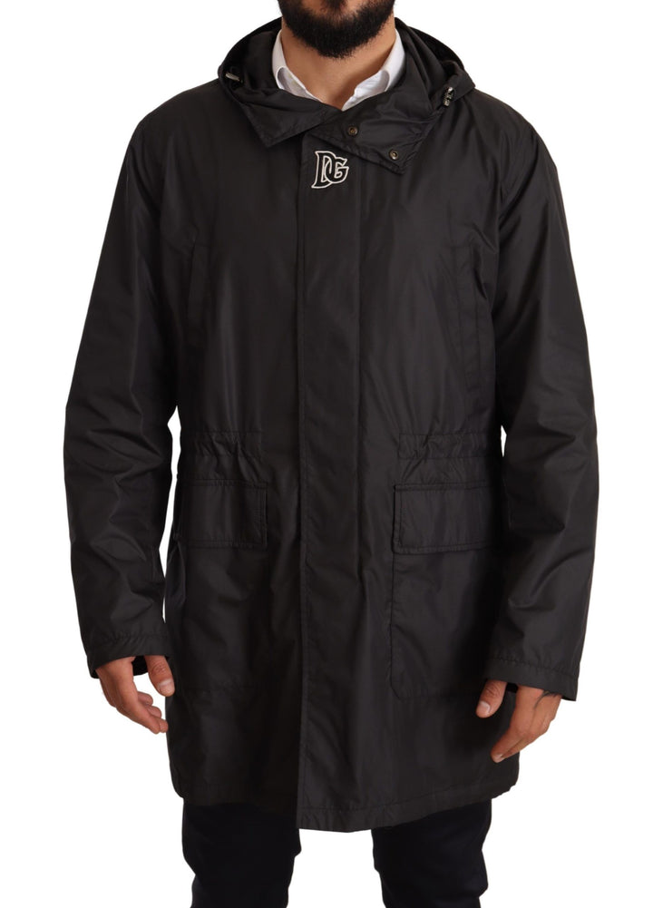 Elegante Schwarze Blouson-Jacke mit Kapuze
