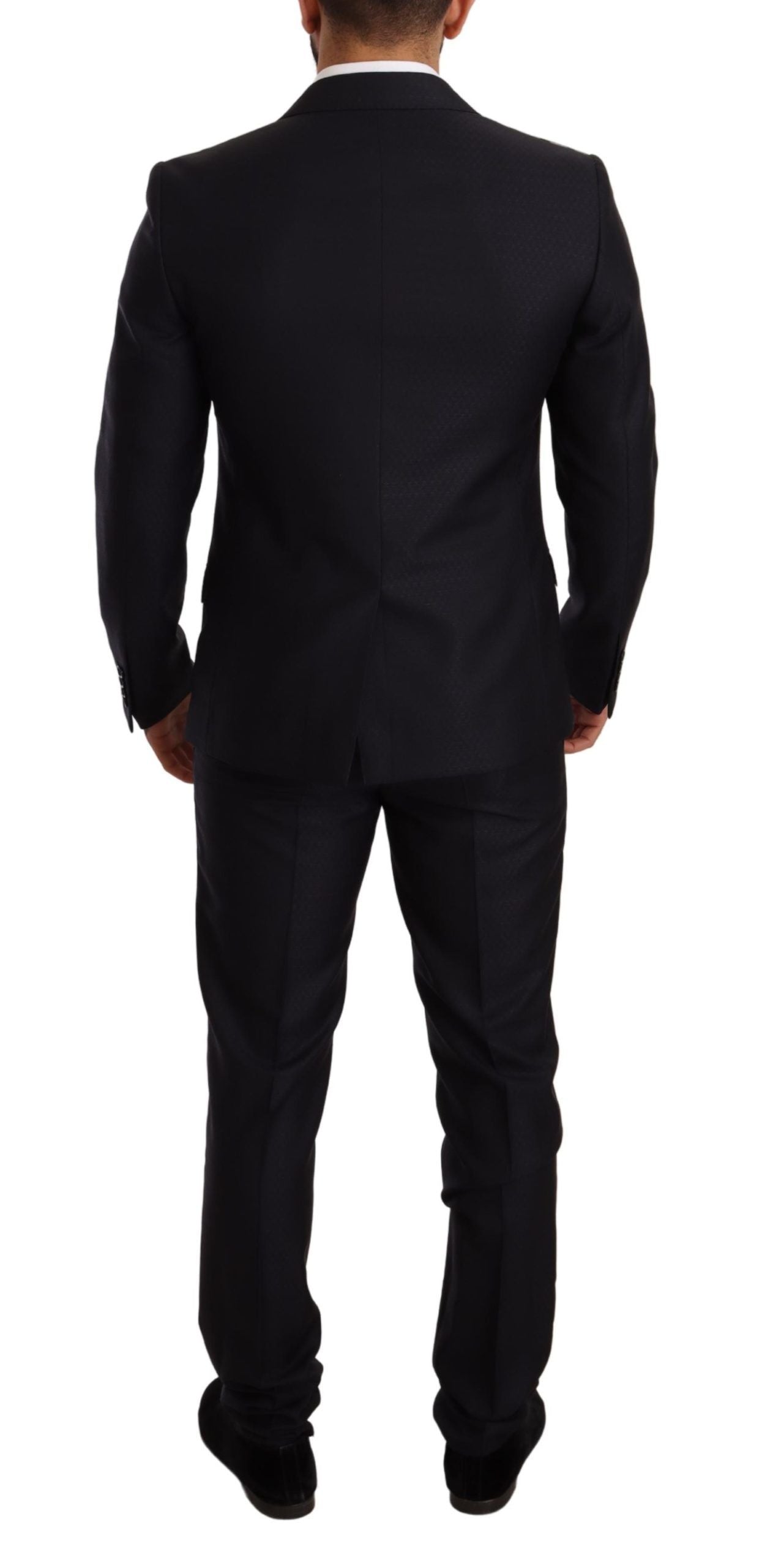 Elegant slim-fit jacquard suit in blue