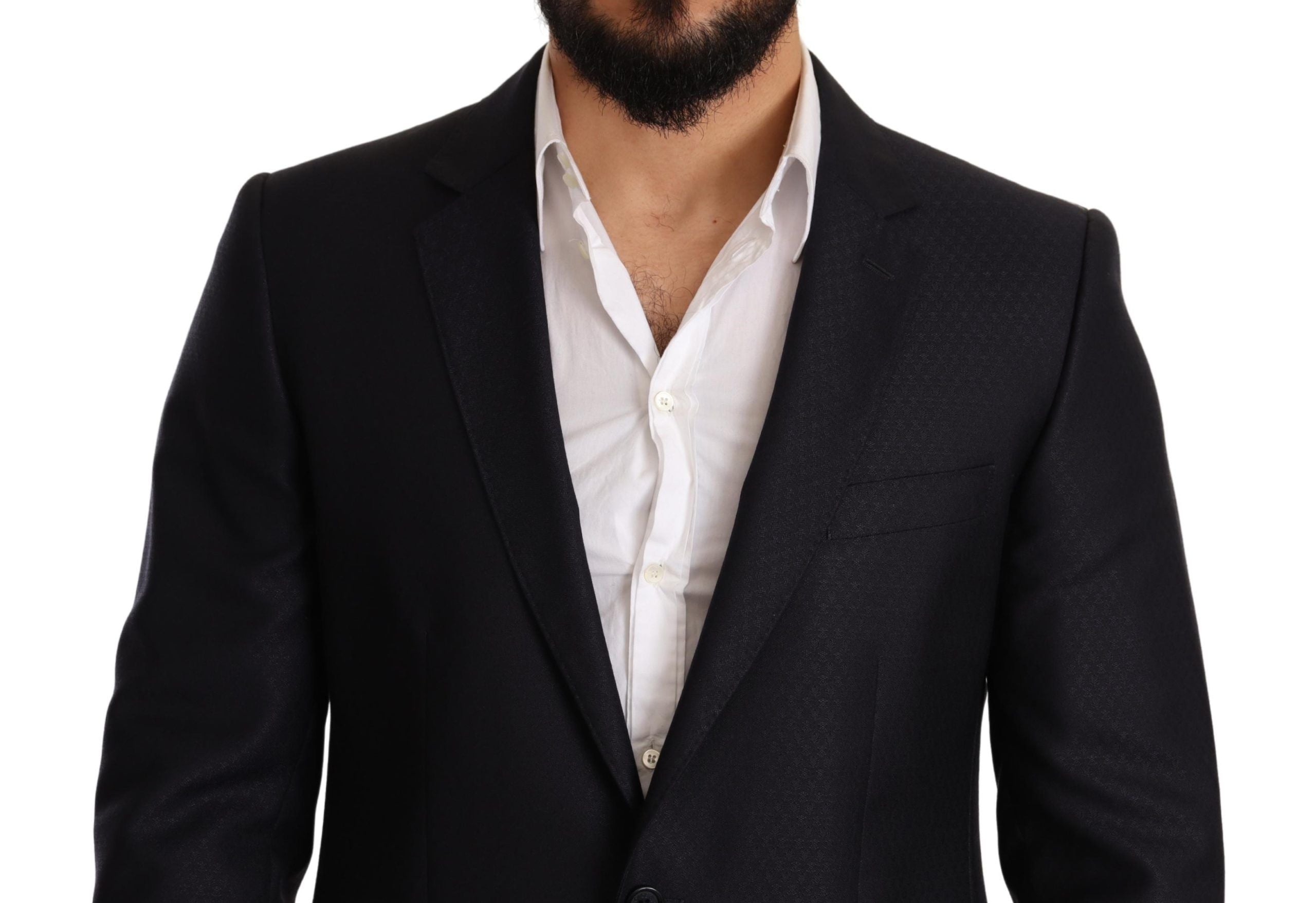 Elegant slim-fit jacquard suit in blue