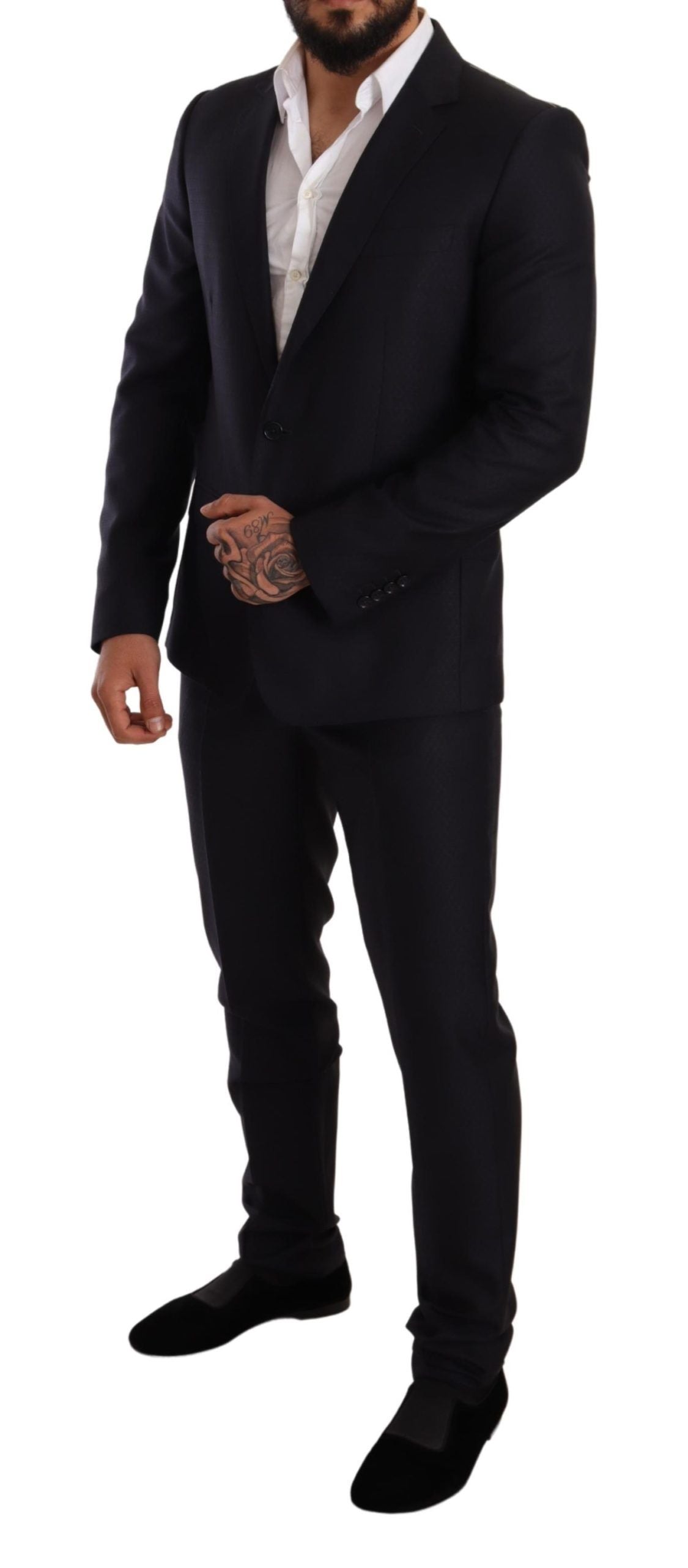 Elegant slim-fit jacquard suit in blue