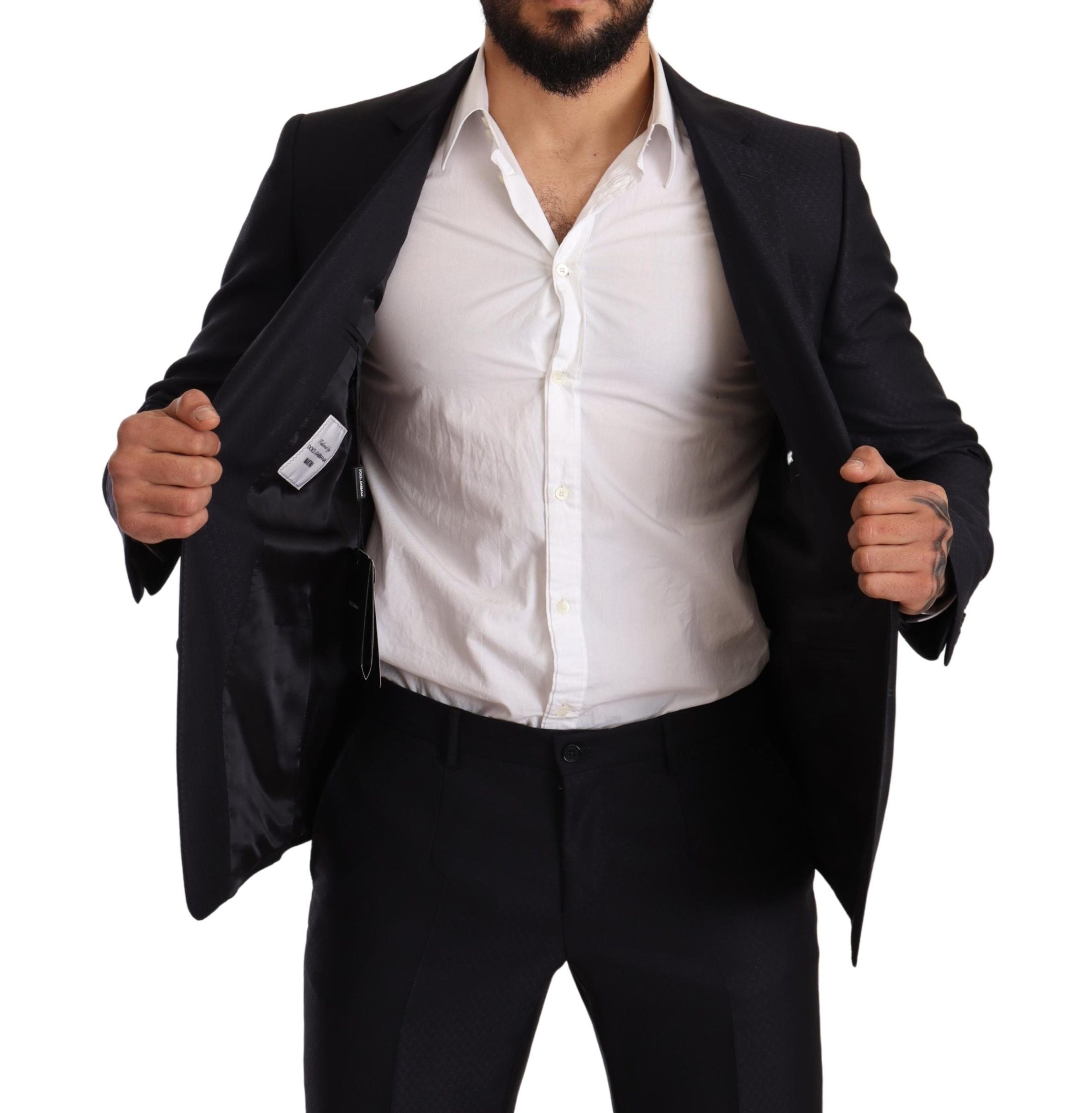 Elegant slim-fit jacquard suit in blue