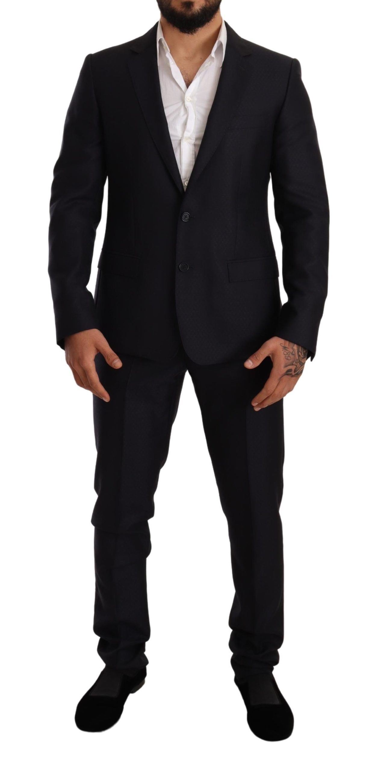 Elegant slim-fit jacquard suit in blue