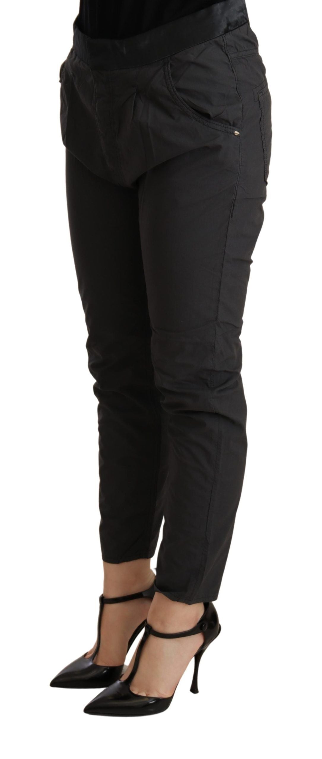 Graue Slim Fit Skinny Hose aus Baumwolle mit mittlerer Taille