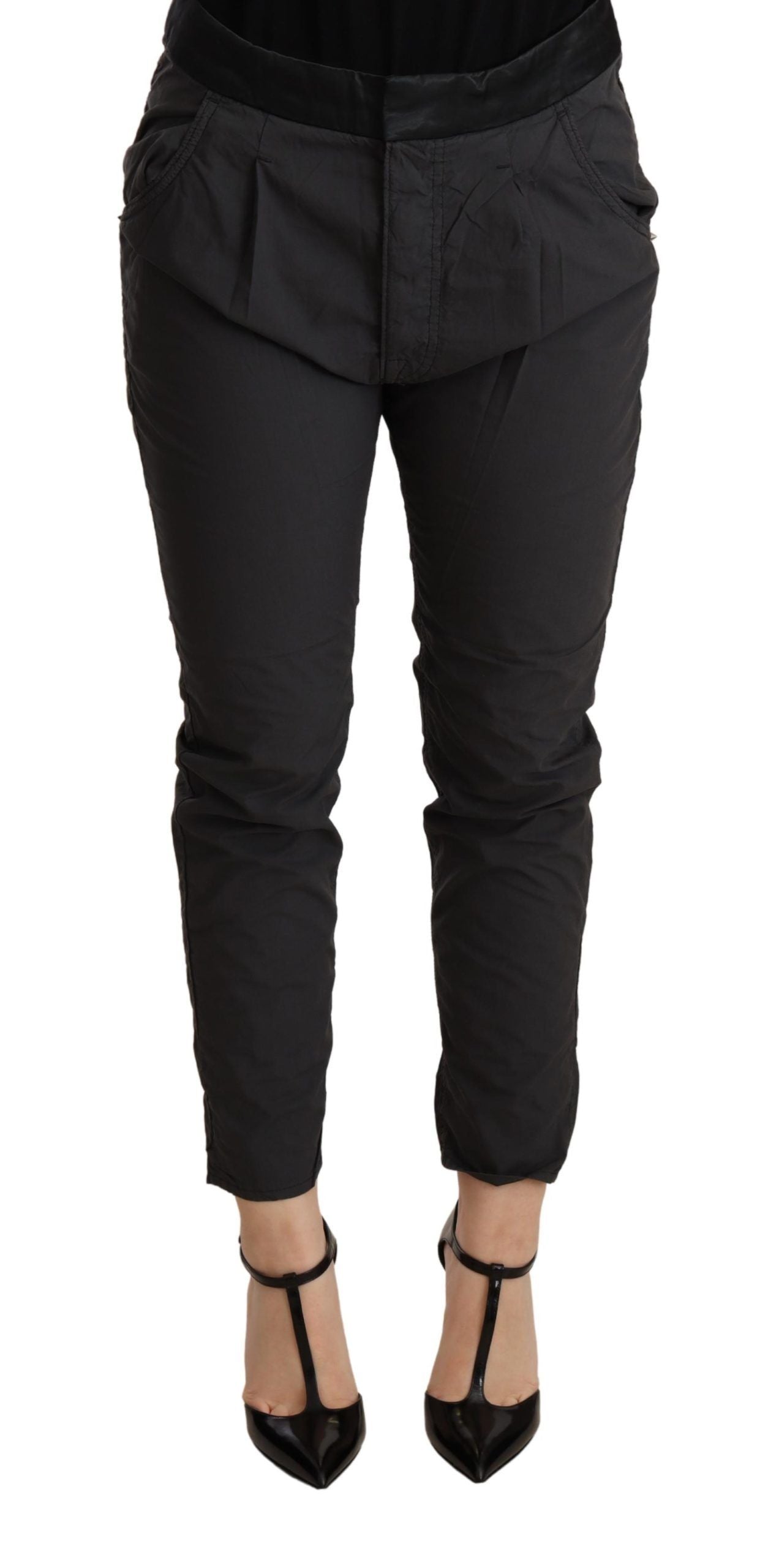 Graue Slim Fit Skinny Hose aus Baumwolle mit mittlerer Taille