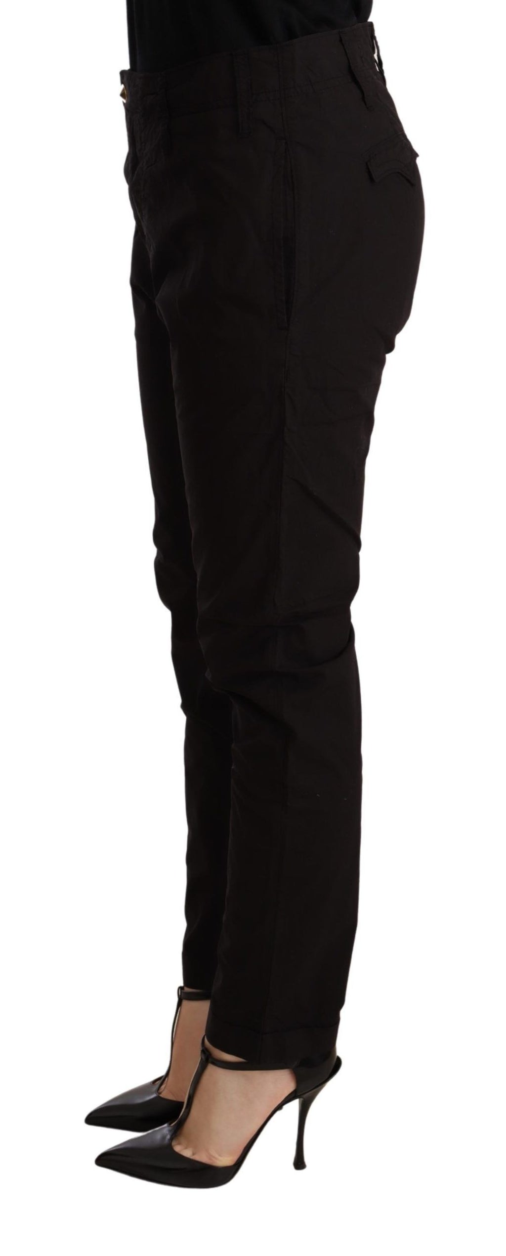 Elegant black baggy cotton trousers
