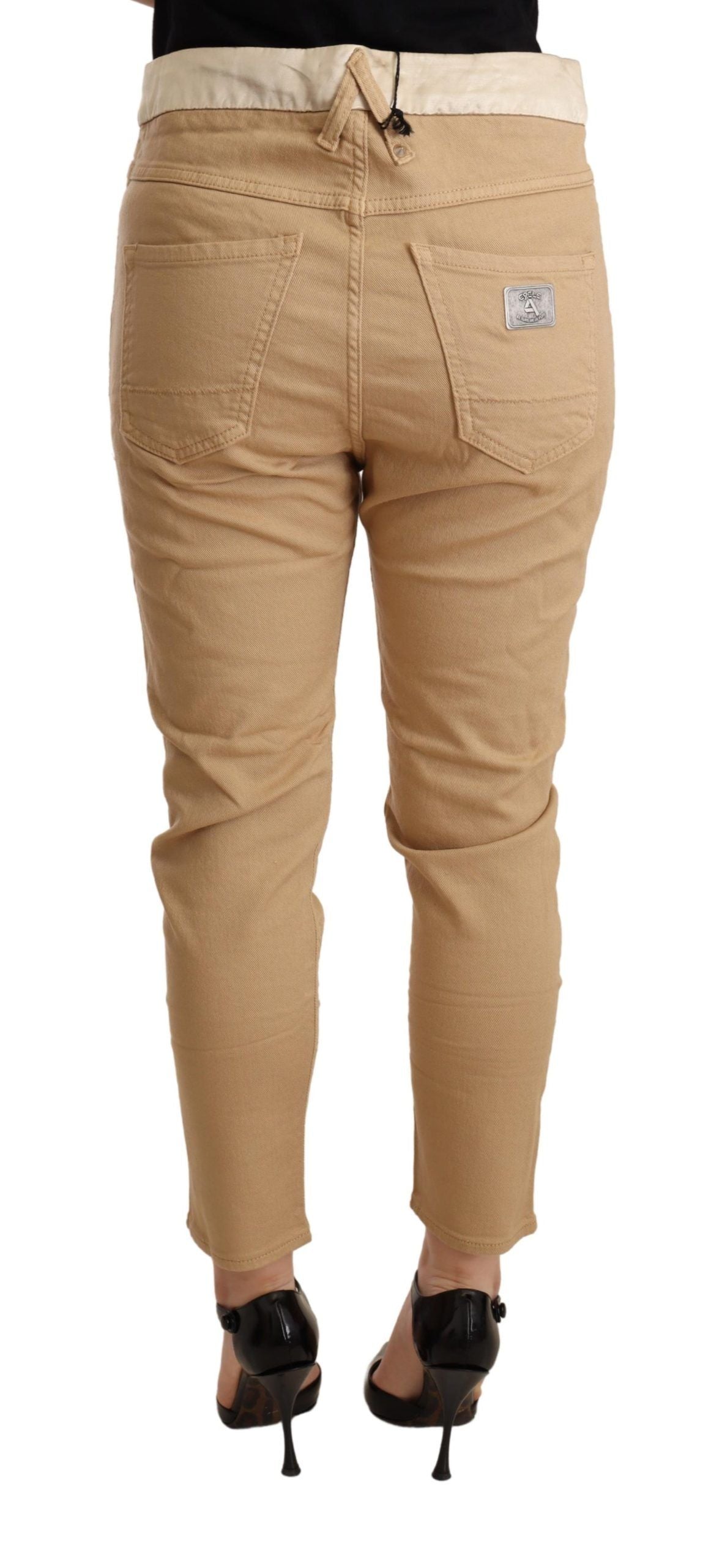 Beige mid waist slim fit skinny trousers