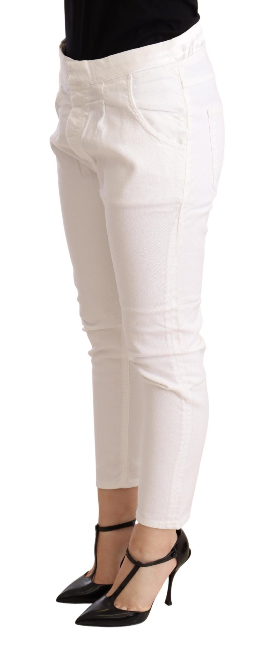Weiße Mid Waist Slim Fit Skinny Cotton Stretch Hose