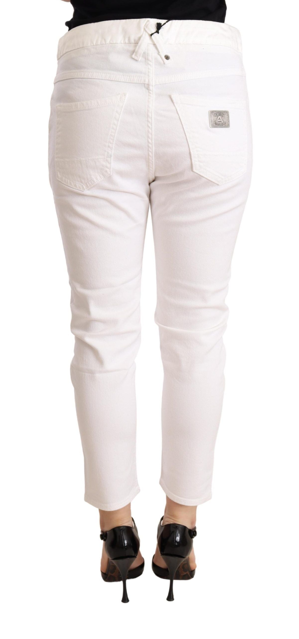 Weiße Mid Waist Slim Fit Skinny Cotton Stretch Hose