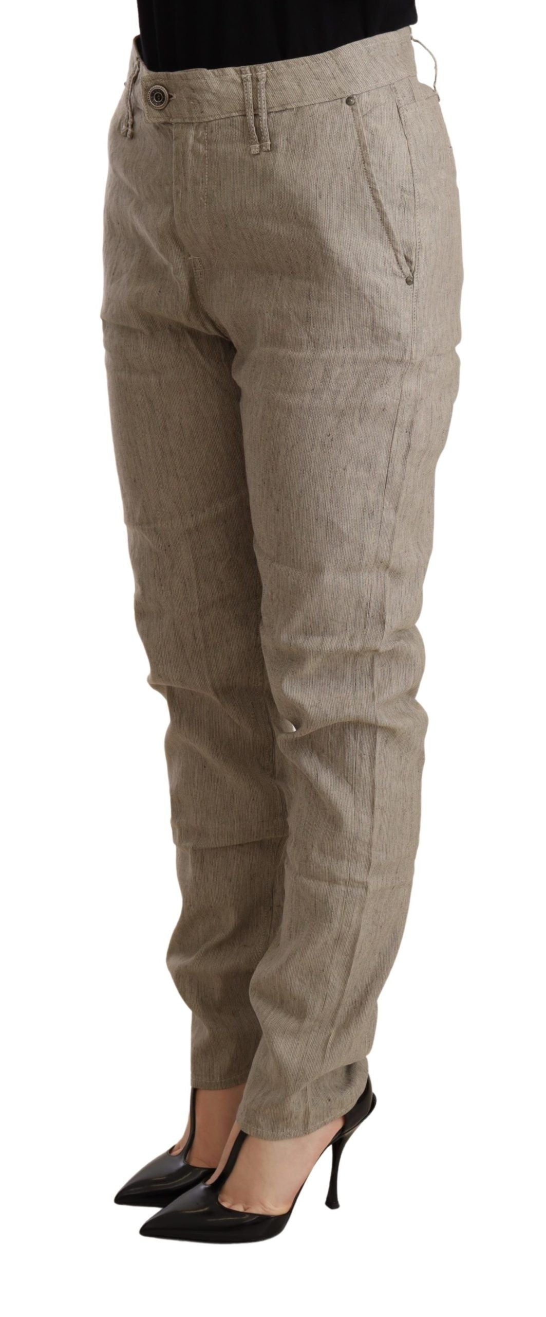 Chic beige mid-waist baggy pants for sophisticated style