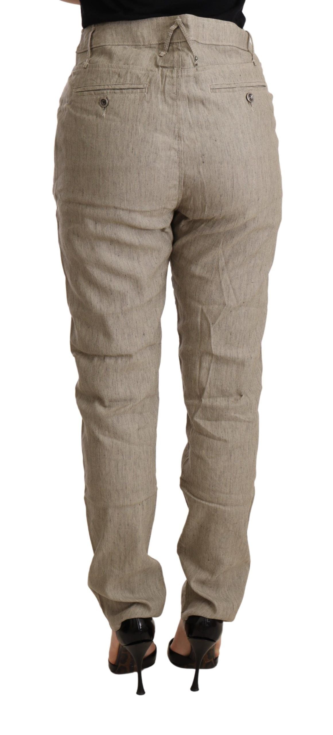 Chic beige mid-waist baggy pants for sophisticated style