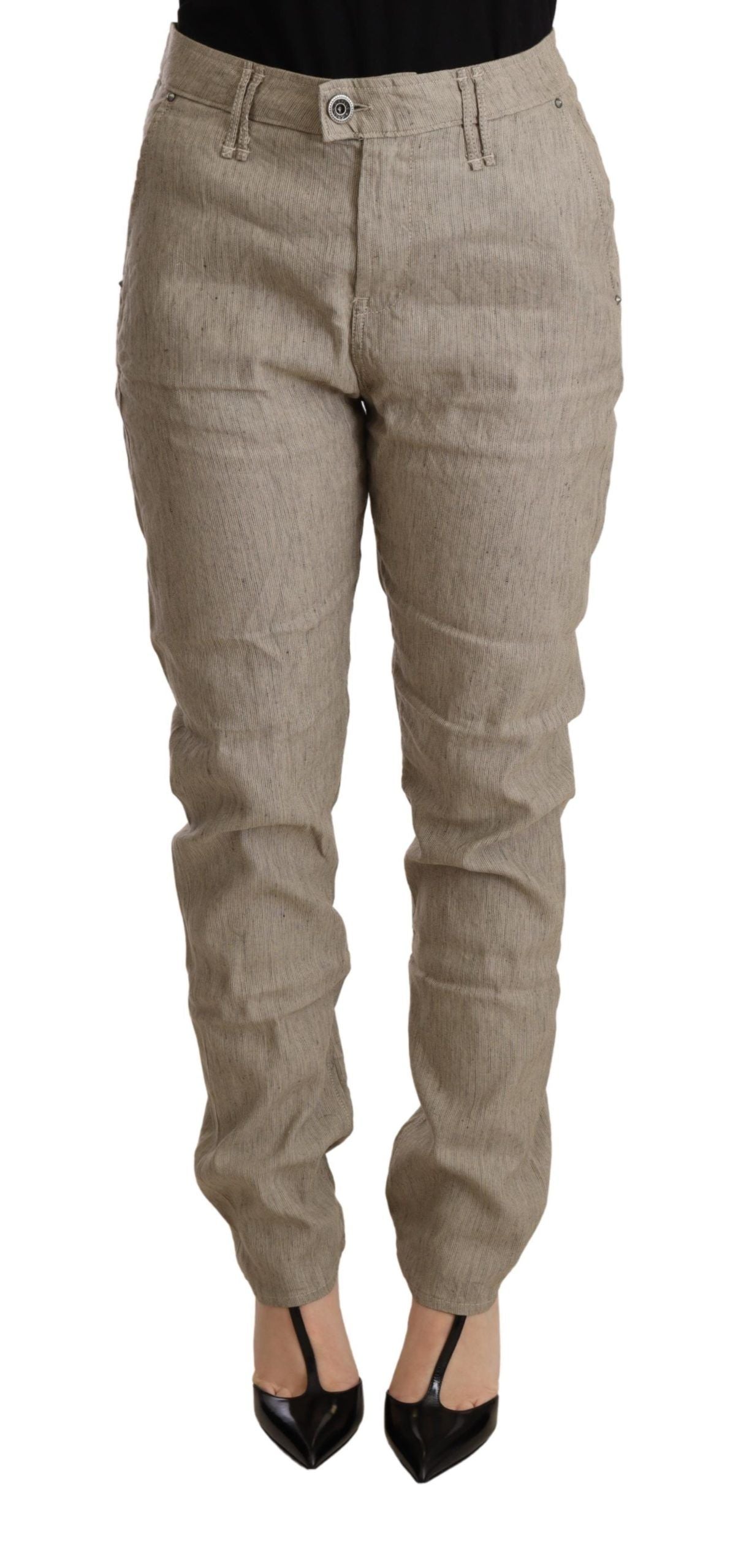 Chic beige mid-waist baggy pants for sophisticated style
