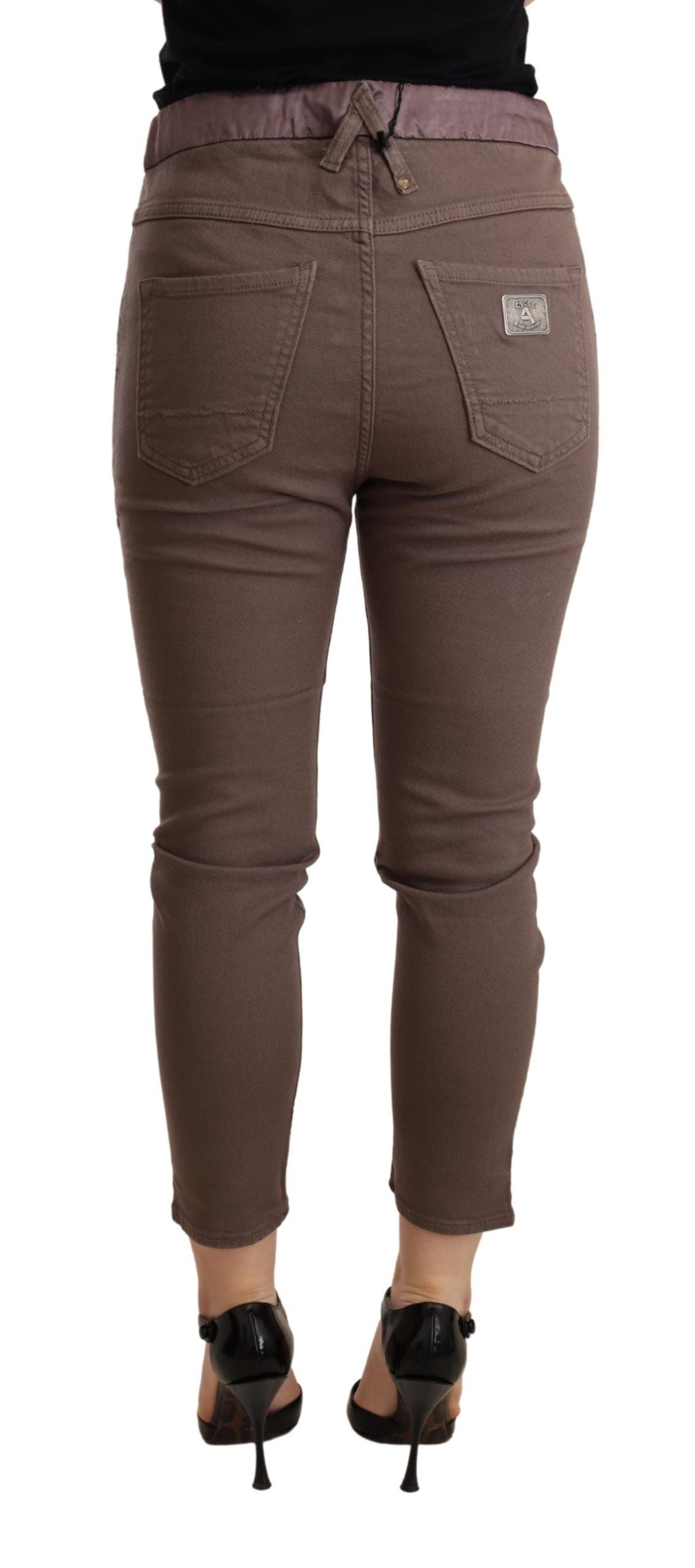 Braun Mid Waist Cropped Skinny Stretch-Hose